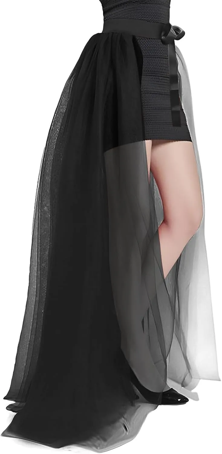 Women Maxi Tulle Skirt Flowy Overlay Long Tutu Skirt Bandage Mesh Detachable Train Overskirt for Wedding Party Evening Prom