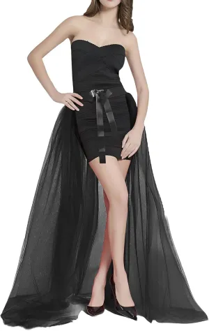 Women Maxi Tulle Skirt Flowy Overlay Long Tutu Skirt Bandage Mesh Detachable Train Overskirt for Wedding Party Evening Prom
