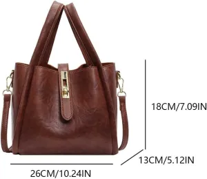 Women PU Bucket Bag Fashion Shoulder Bag Large Capacity Retro Commuting Bag with Inner Pouch Vintage Satchel Bag Adj