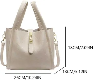 Women PU Bucket Bag Fashion Shoulder Bag Large Capacity Retro Commuting Bag with Inner Pouch Vintage Satchel Bag Adj