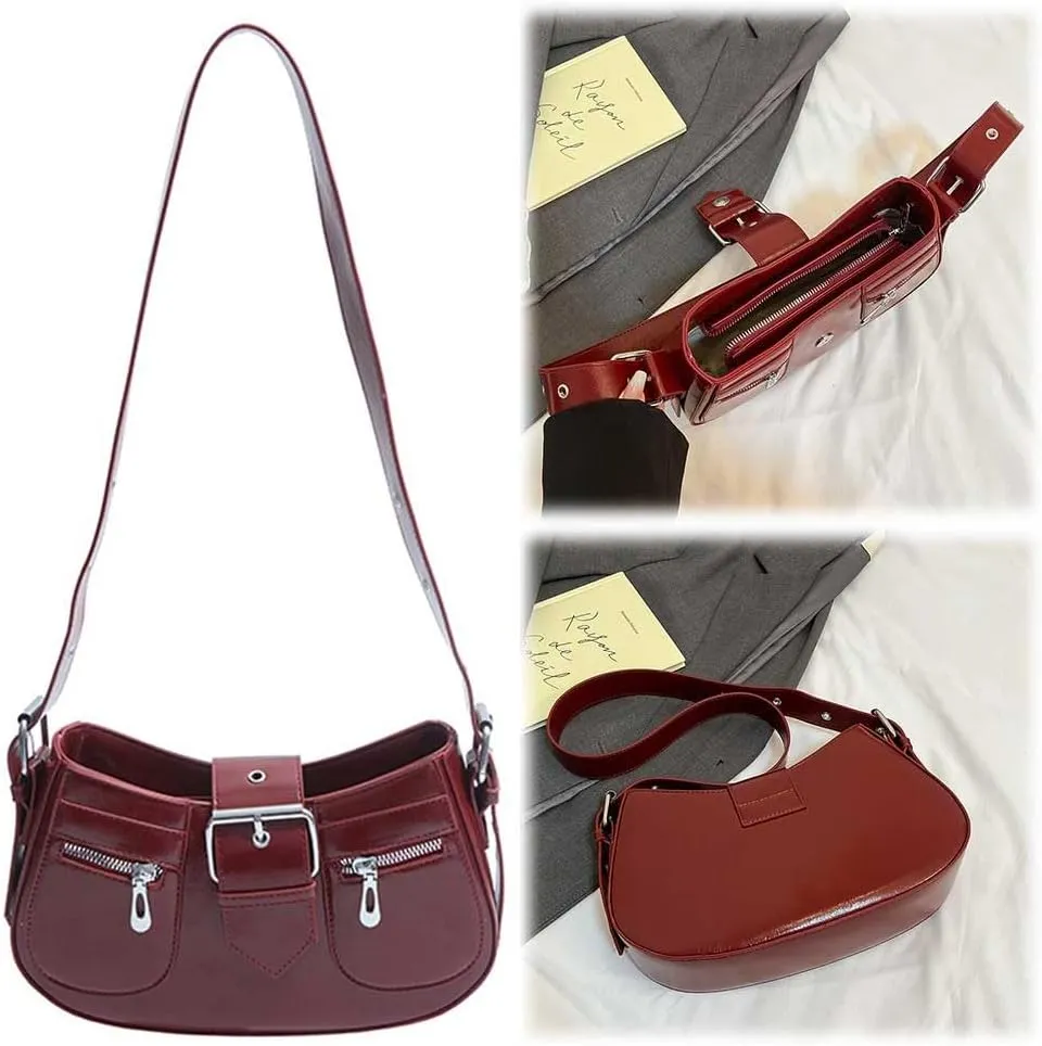 Women PU Punk Shoulder Bag Fashion Tote Bag Large Capacity Casual Messenger Bag Adjustable Strap Multi-pocket Undera