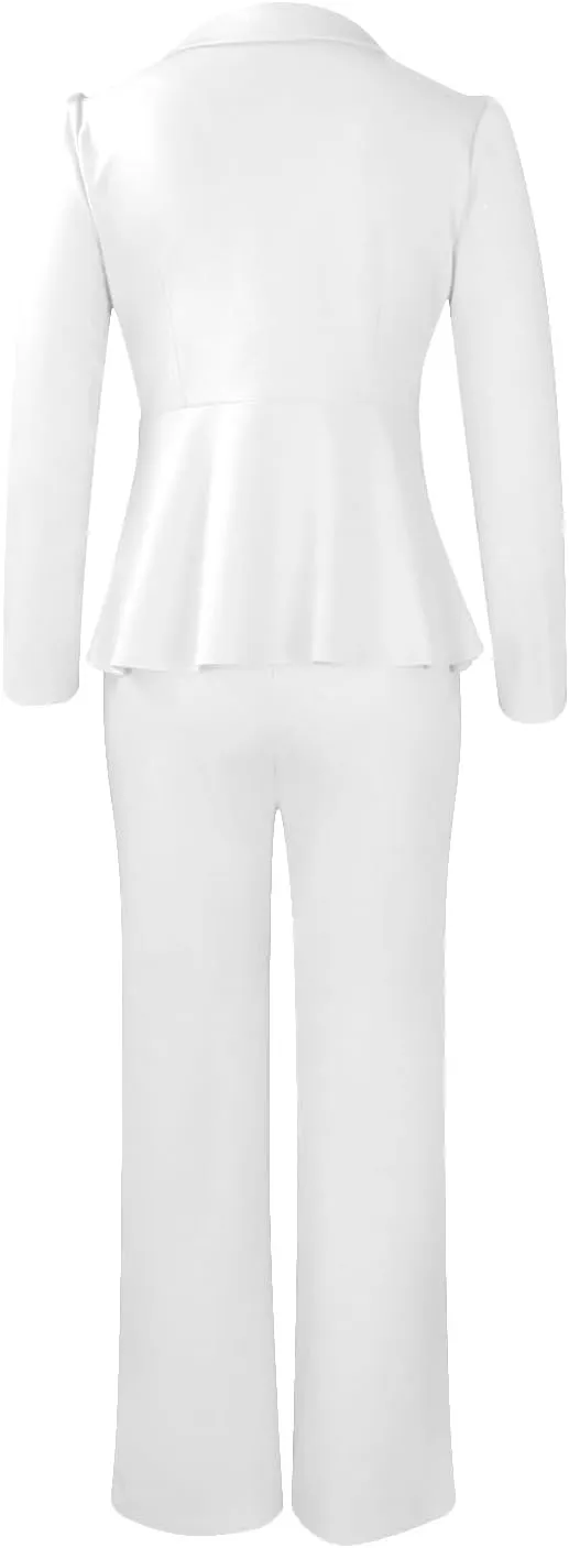 Women Suit Jacket 2 Piece Ruffle Blazer with Wide Leg Pants Suit Long Sleeve Business Casual Outfits