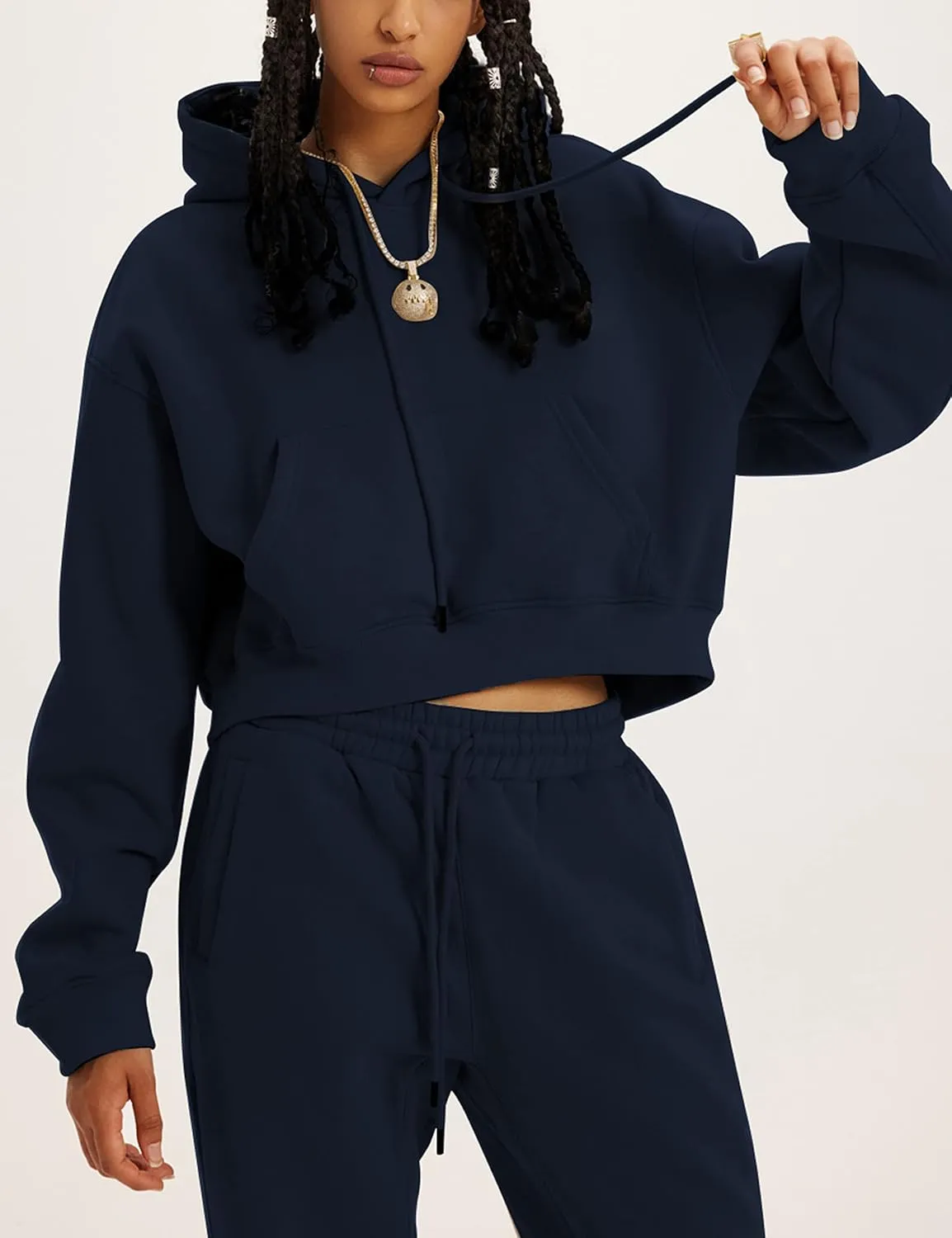 Women's 2pc Airport Outfits Casual Hoodie Fleece Tracksuit Sweatshirt Pullover Jogging Pants Pockets
