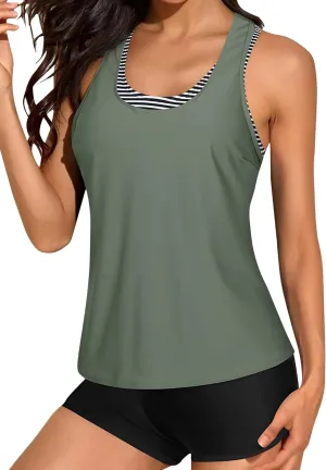 Women's 3 Piece Tankini Swimsuits Sets Tank Top with Sports Bra and Boy Shorts