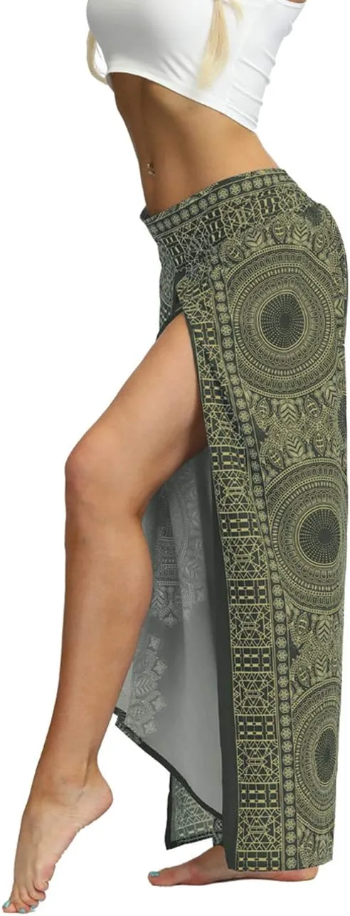 Women's Bohemian Yoga Pant Palazzo Slit Wide Leg High Waist Hippie Trousers Flowy Pants