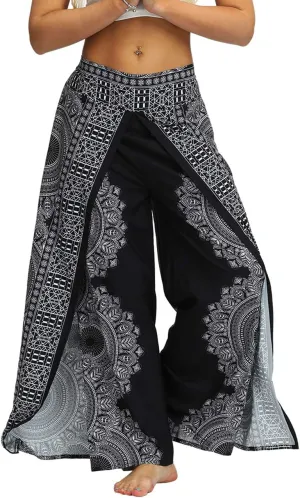 Women's Bohemian Yoga Pant Palazzo Slit Wide Leg High Waist Hippie Trousers Flowy Pants
