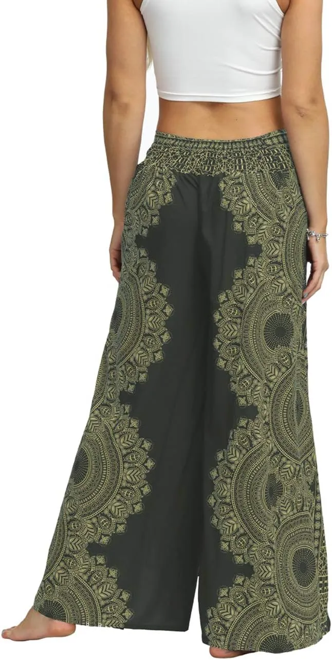 Women's Bohemian Yoga Pant Palazzo Slit Wide Leg High Waist Hippie Trousers Flowy Pants