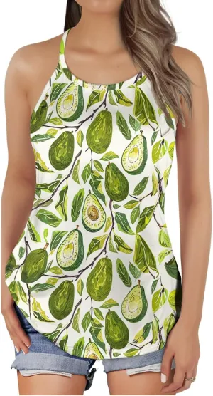 Women's Camisole Tank Tops - Avocado Spaghetti Strap Criss Cross Open Back Tank Summer Top for Women Series 33