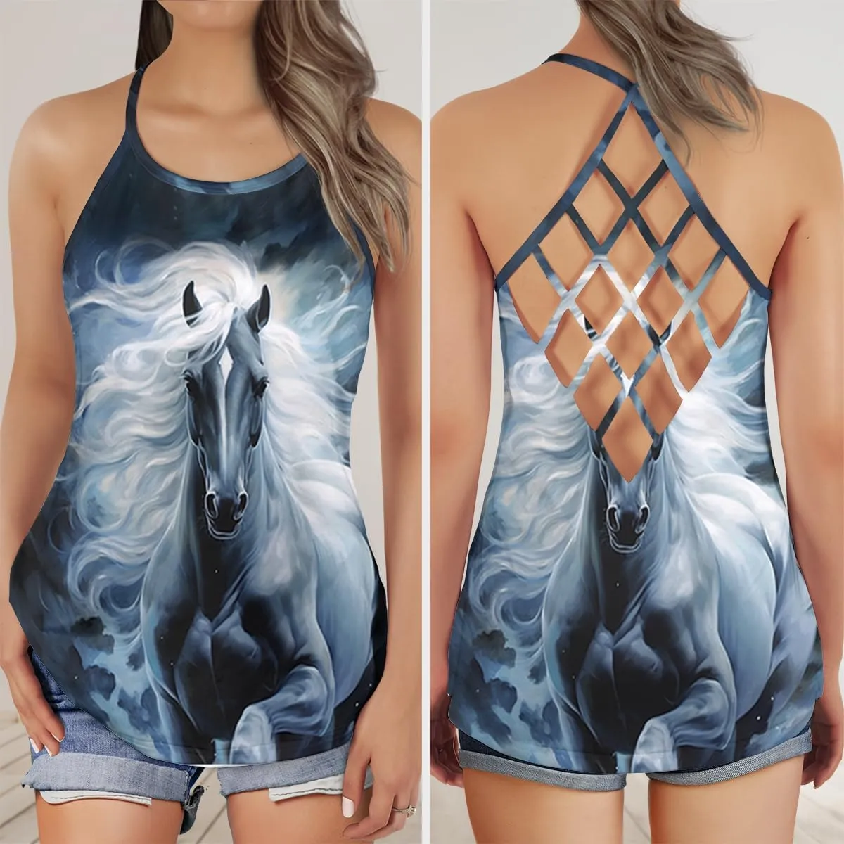 Women's Camisole Tank Tops - Horse Lover Spaghetti Strap Criss Cross Open Back Tank Summer Top for Women Series 23