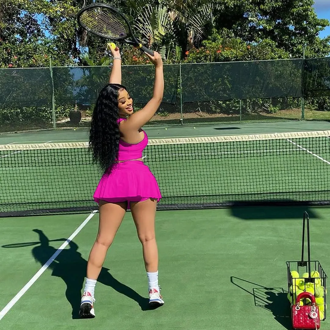 Womens Casual Sports 2 Piece Outfits Skirt Sets Athletic Tank Crop Top Mini Pleated Tennis Golf Skorts Skirts Activewear