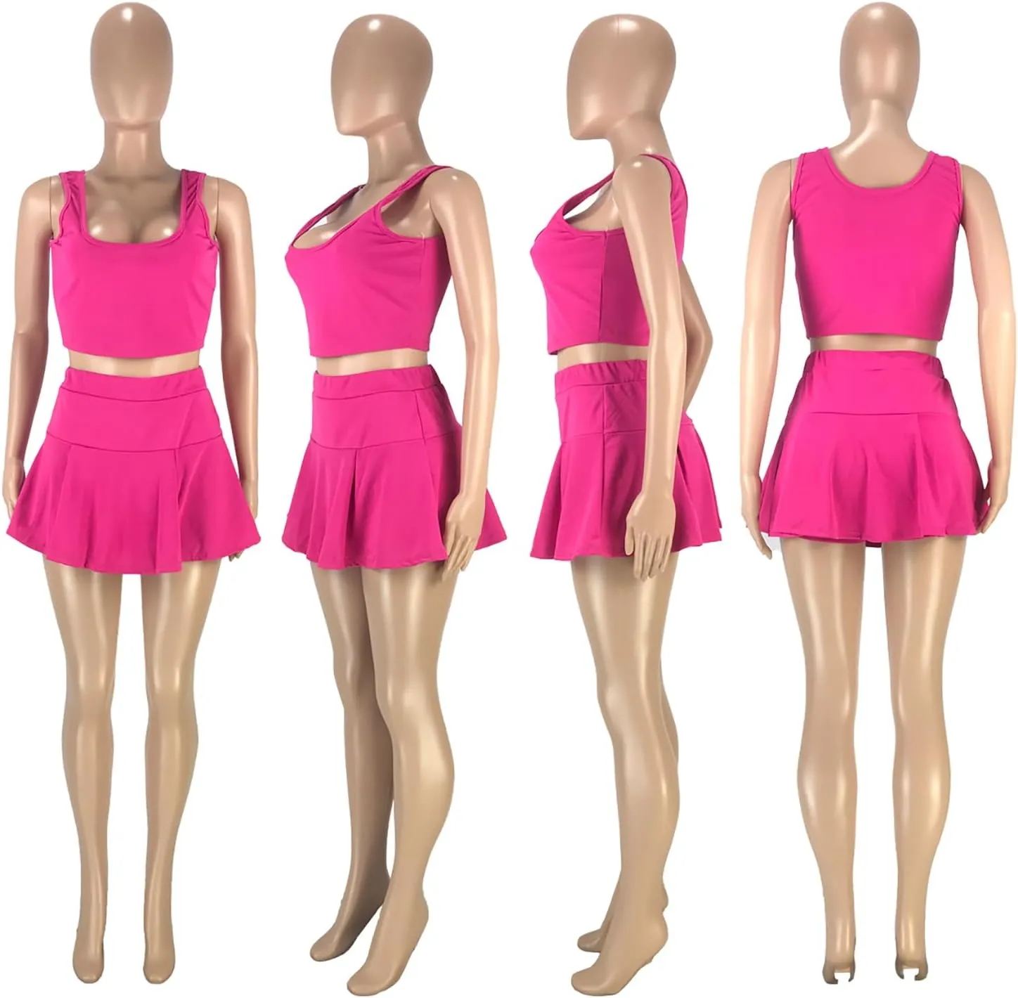 Womens Casual Sports 2 Piece Outfits Skirt Sets Athletic Tank Crop Top Mini Pleated Tennis Golf Skorts Skirts Activewear