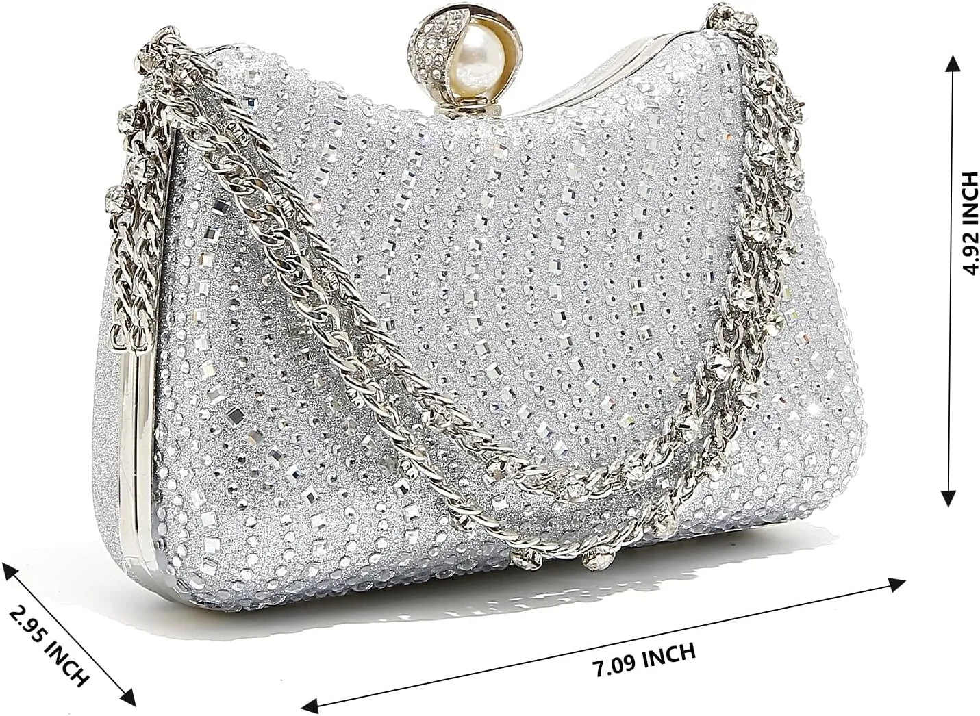 Women's Clutch Crystal Rhinestone Purse With Chain Pearl Clasp Evening Wedding Diamond Handbag
