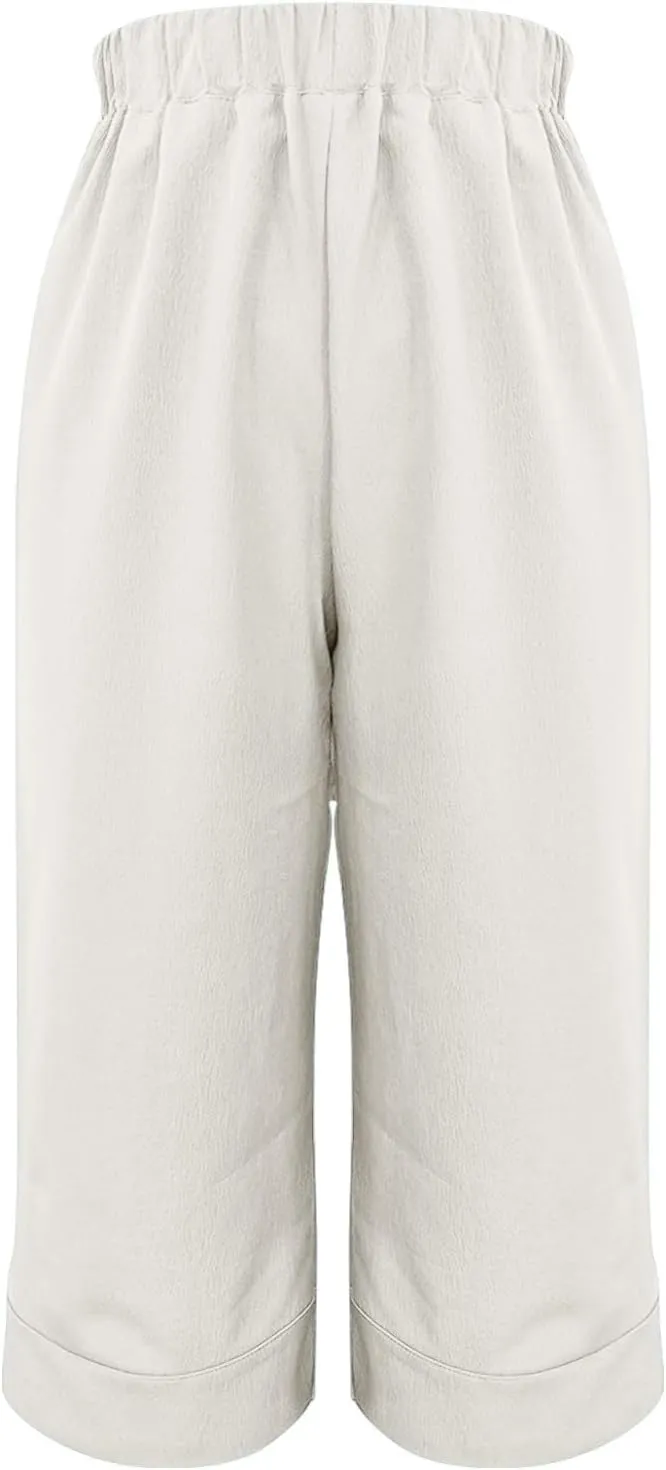 Women's Cotton Linen Summer Lightweigt Pant Trousers Low Waist Wide Leg Slim Fit Pants Office