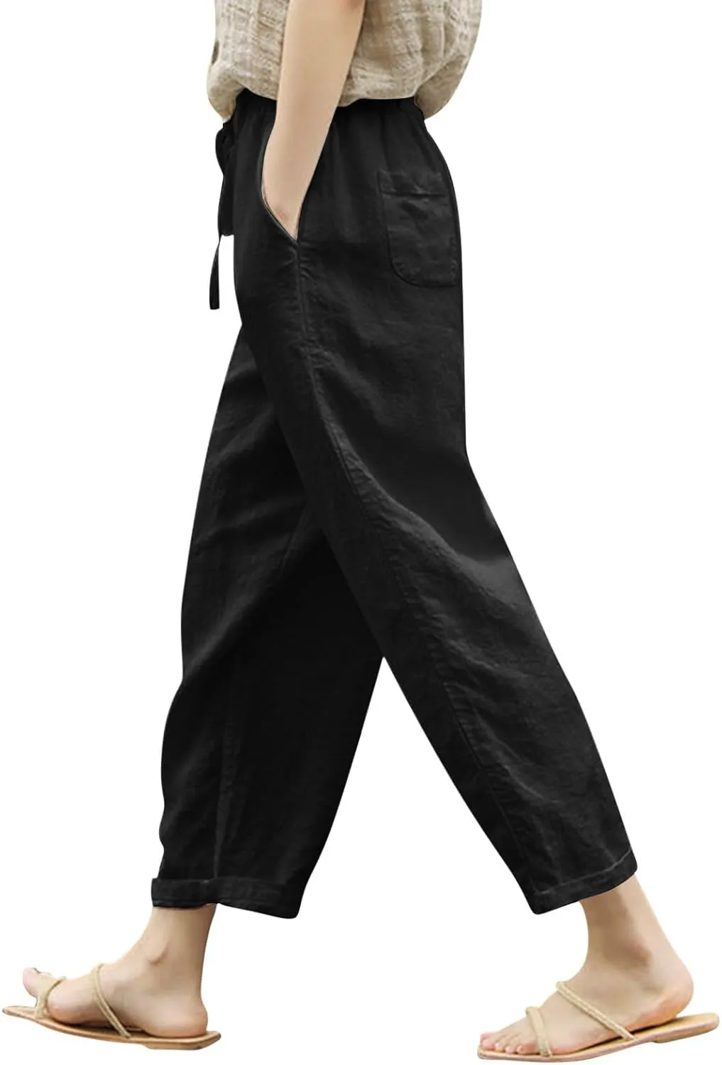 Women's Cotton Linen Summer Y2K Streetwear Palazzo Lounge Pants Low Waist Bootcut Slim Fit Palazzo Lounge