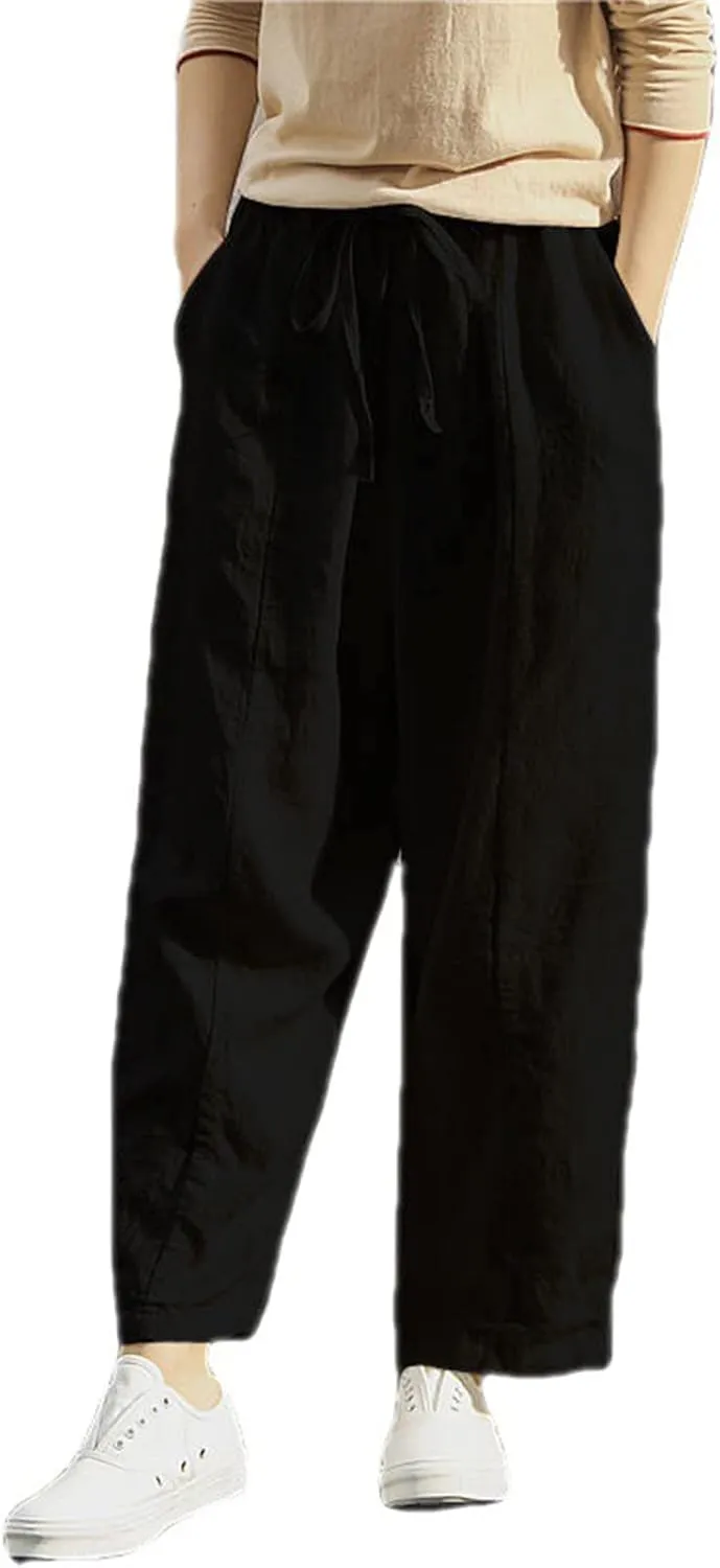Women's Cotton Linen Summer Y2K Streetwear Palazzo Lounge Pants Low Waist Bootcut Slim Fit Palazzo Lounge