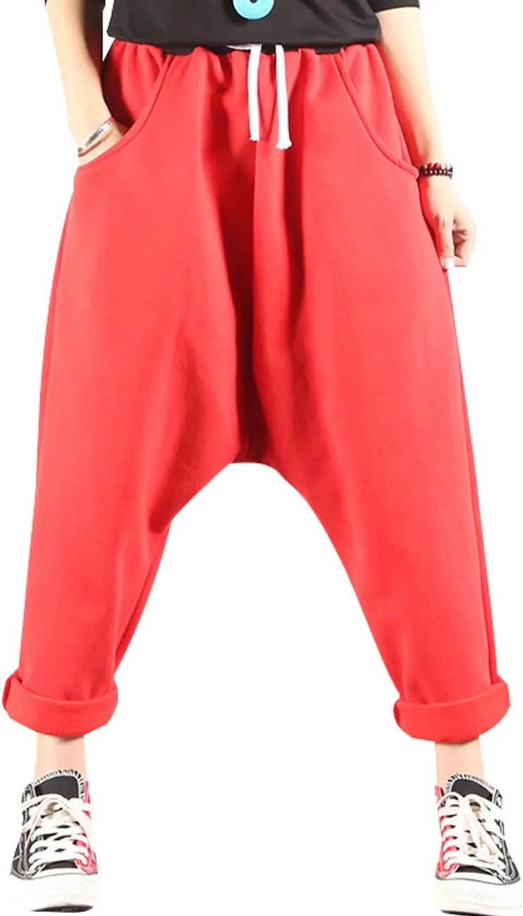 Women's Drawstring Waist Harem Pants with Fleece