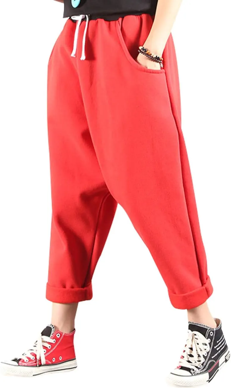 Women's Drawstring Waist Harem Pants with Fleece