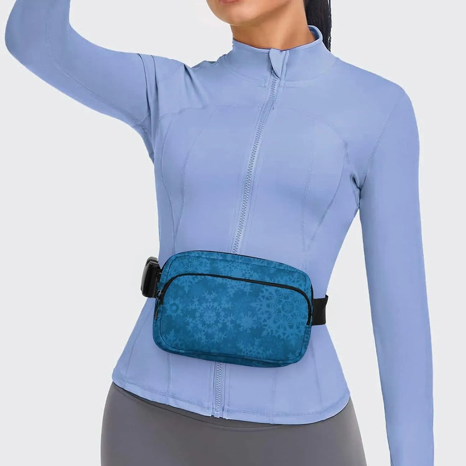 Womens Fashion Sport Waist Pack Compatible with Christmas Decoration Snowflake Blue, Adjustable Fanny Bag for Running/Travel