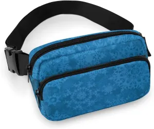 Womens Fashion Sport Waist Pack Compatible with Christmas Decoration Snowflake Blue, Adjustable Fanny Bag for Running/Travel