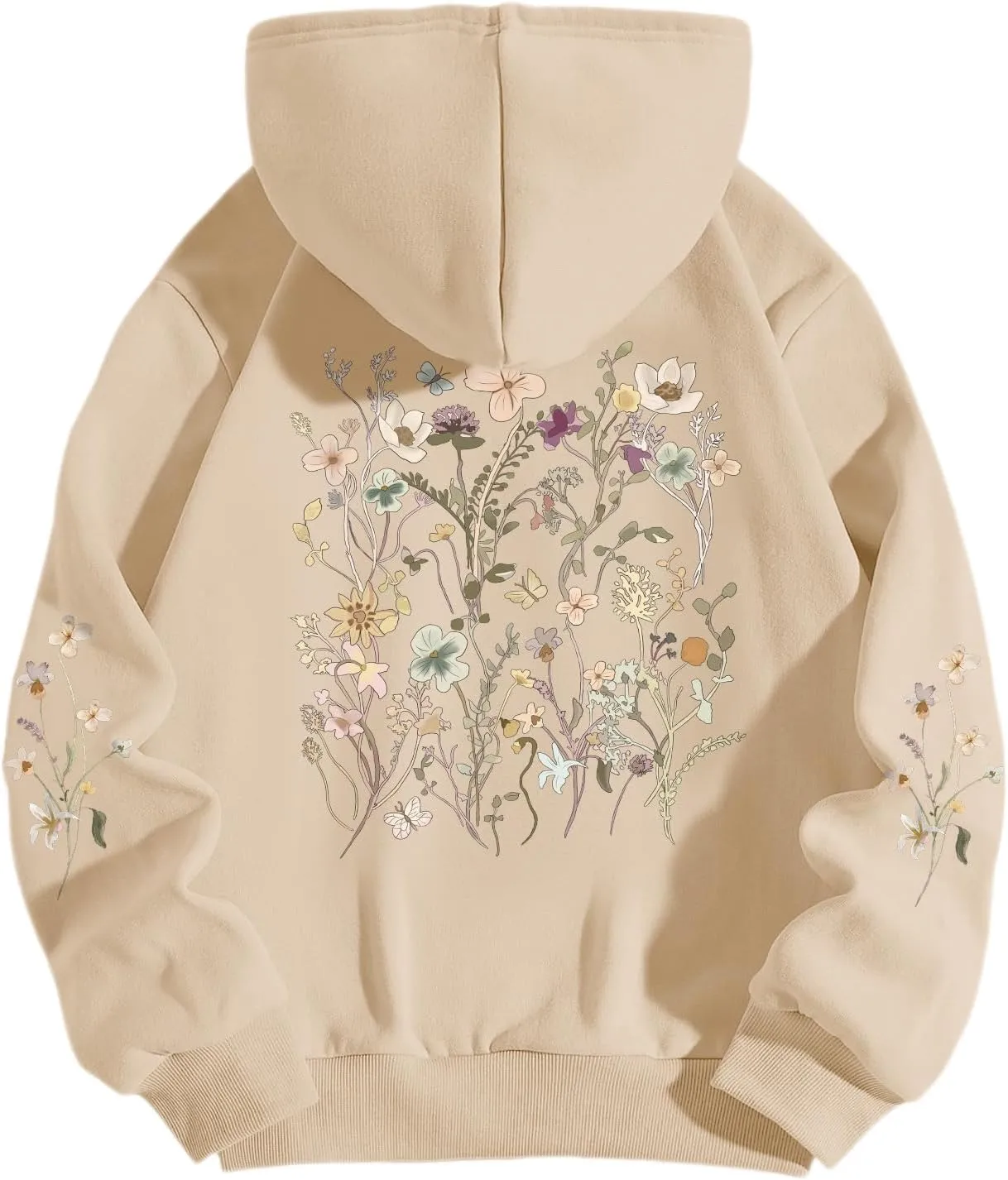 Women's Floral Printed Hoodies Vintage Aesthetic Flower Graphic Sweatshirt Cute Boho Fleece Thermal Hoodie Pullover