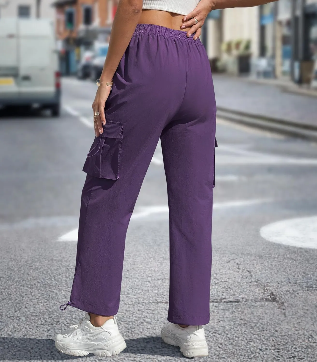 Women's High Waisted Cargo Pants Baggy Trendy Hiking Parachute Pants with Pockets Y2K Cargo Trousers Drawstring Ankles