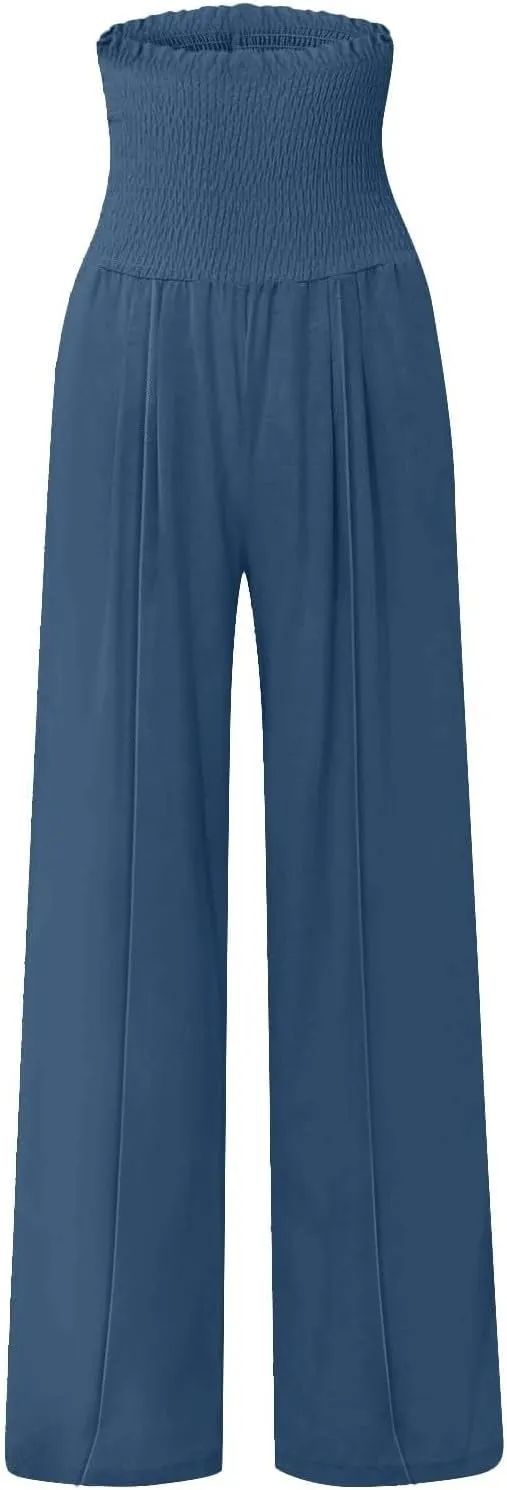 Womens Linen Blend Summer Palazzo Palazzo Pants Elastic Waisted Bootcut Slim-Fit Pants Trendy