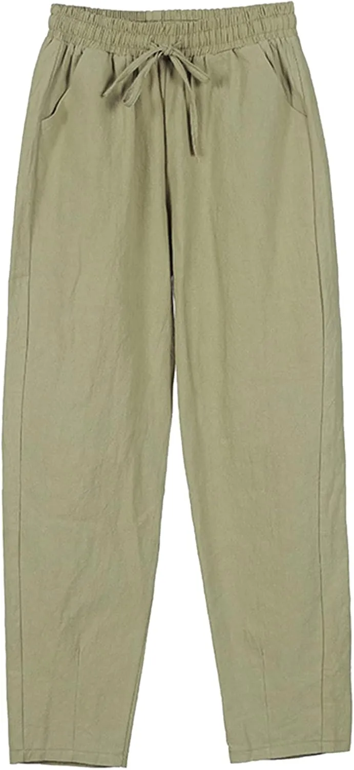 Women's Linen Blend Summer Palazzo Pant Trousers Low Waist Stretchy Slim Fit Palazzo Pants Trendy