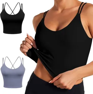 Women's Longline Sports Bra Padded Strappy Yoga Bra Fitness Running Workout Crop Tank Top2pack