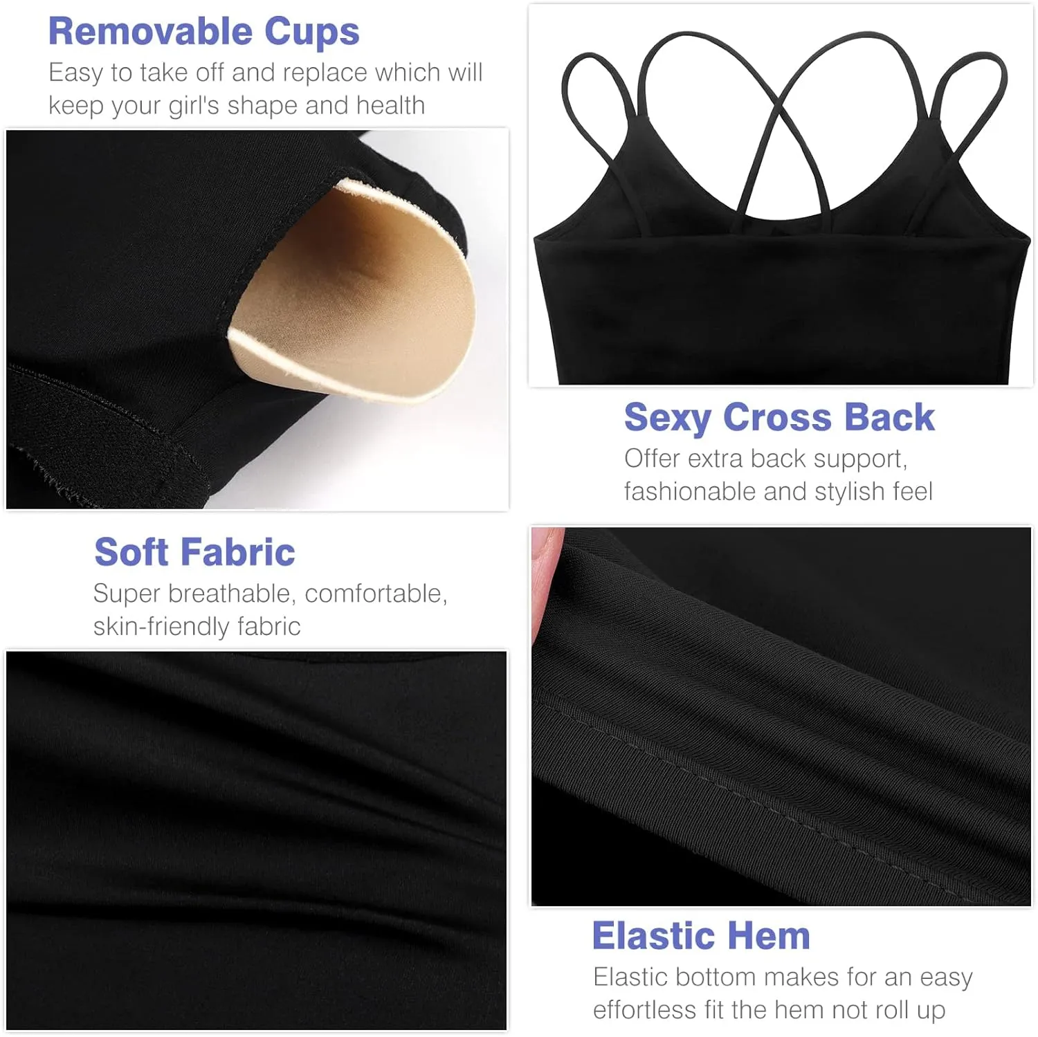 Women's Longline Sports Bra Padded Strappy Yoga Bra Fitness Running Workout Crop Tank Top2pack