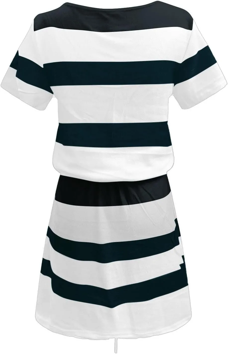 Women's Mini Dresses Summer Short Sleeve V Neck Tops Dress Elastic Waist Drawstring Dress Casual Striped Dresses