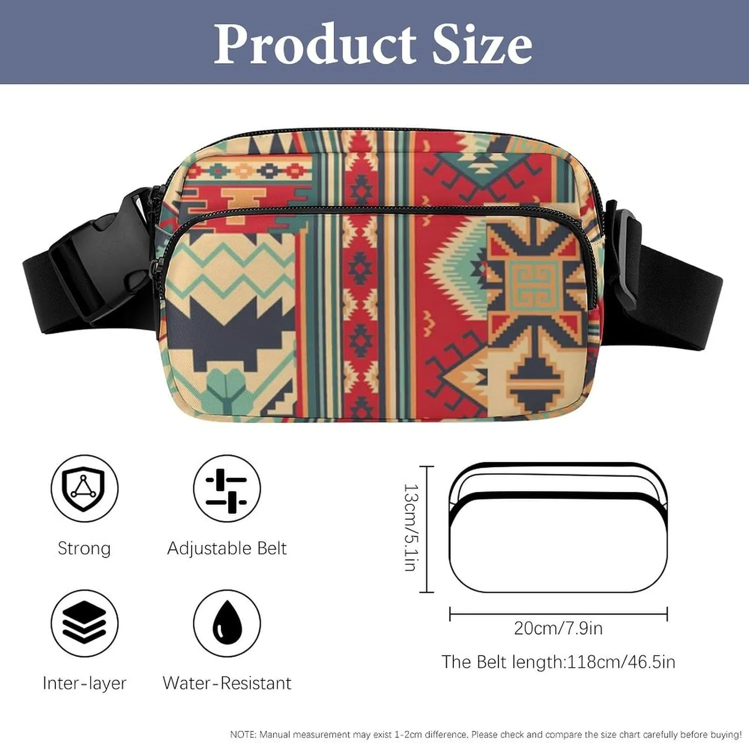 Womens Multi-Function Crossbody Bag Fanny Pack Compatible with Southwestern Aztec Native American Decoration for Workout/Travel/Hiking