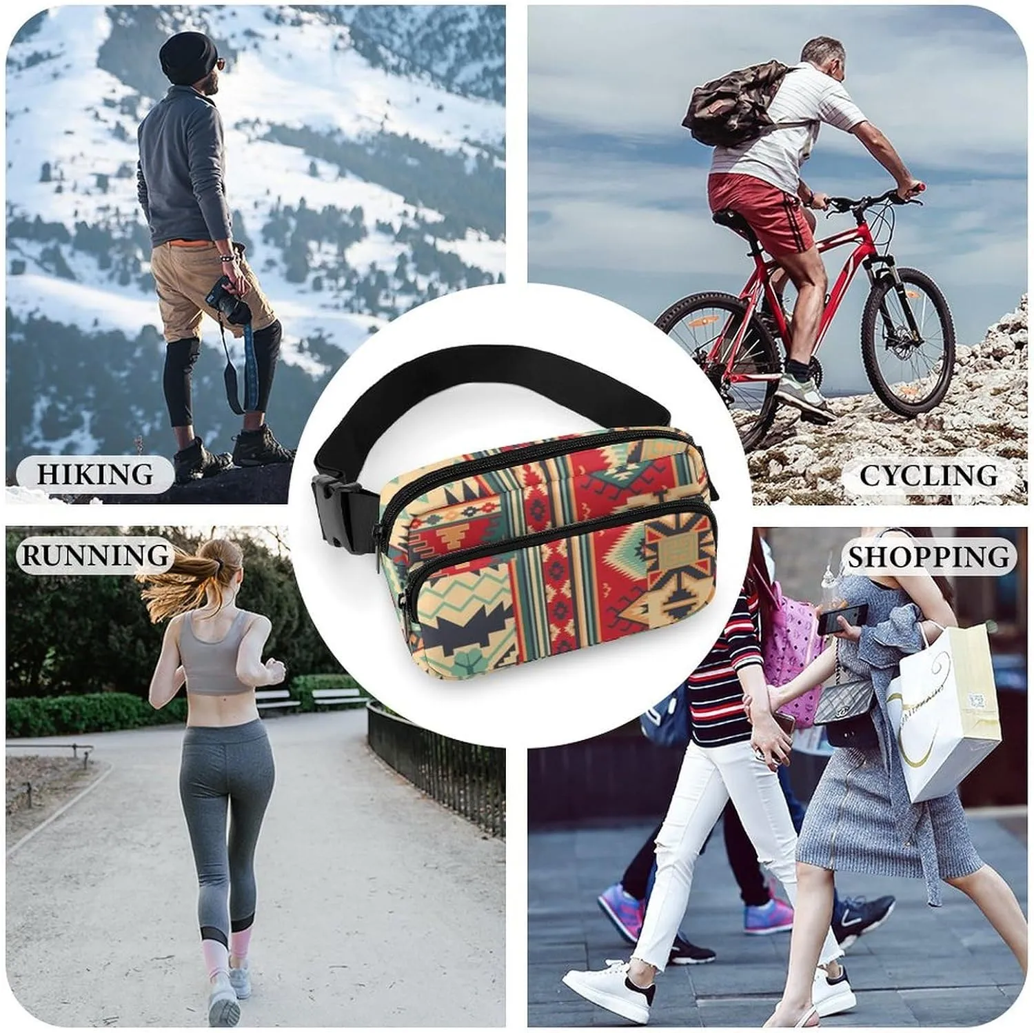 Womens Multi-Function Crossbody Bag Fanny Pack Compatible with Southwestern Aztec Native American Decoration for Workout/Travel/Hiking
