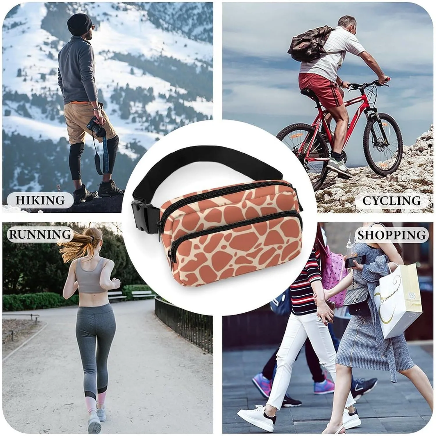 Womens Outdoor Sports Fanny Pack Waterproof Belt Bag Compatible with Giraffe Skin Texture for Hiking/Cycling/Running
