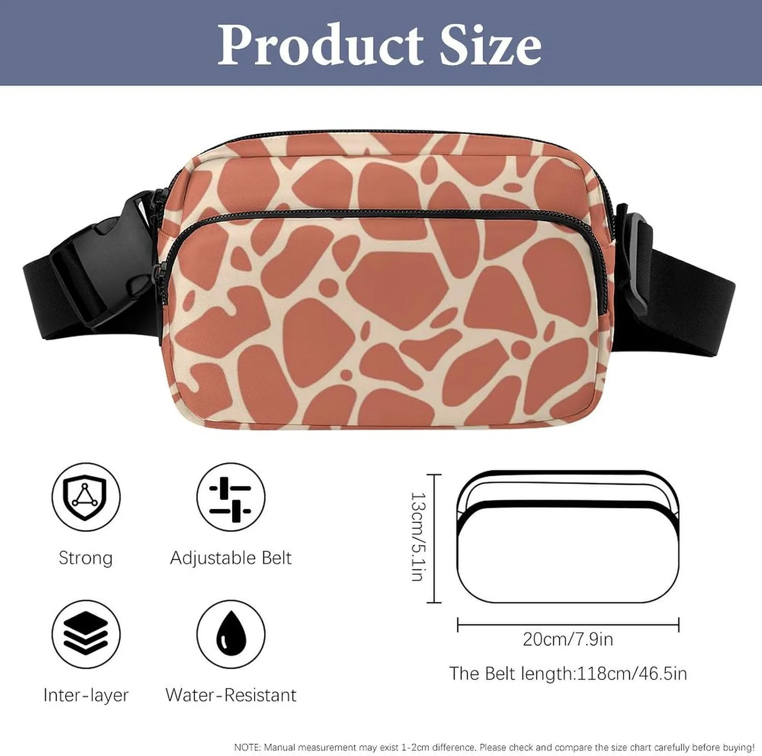 Womens Outdoor Sports Fanny Pack Waterproof Belt Bag Compatible with Giraffe Skin Texture for Hiking/Cycling/Running