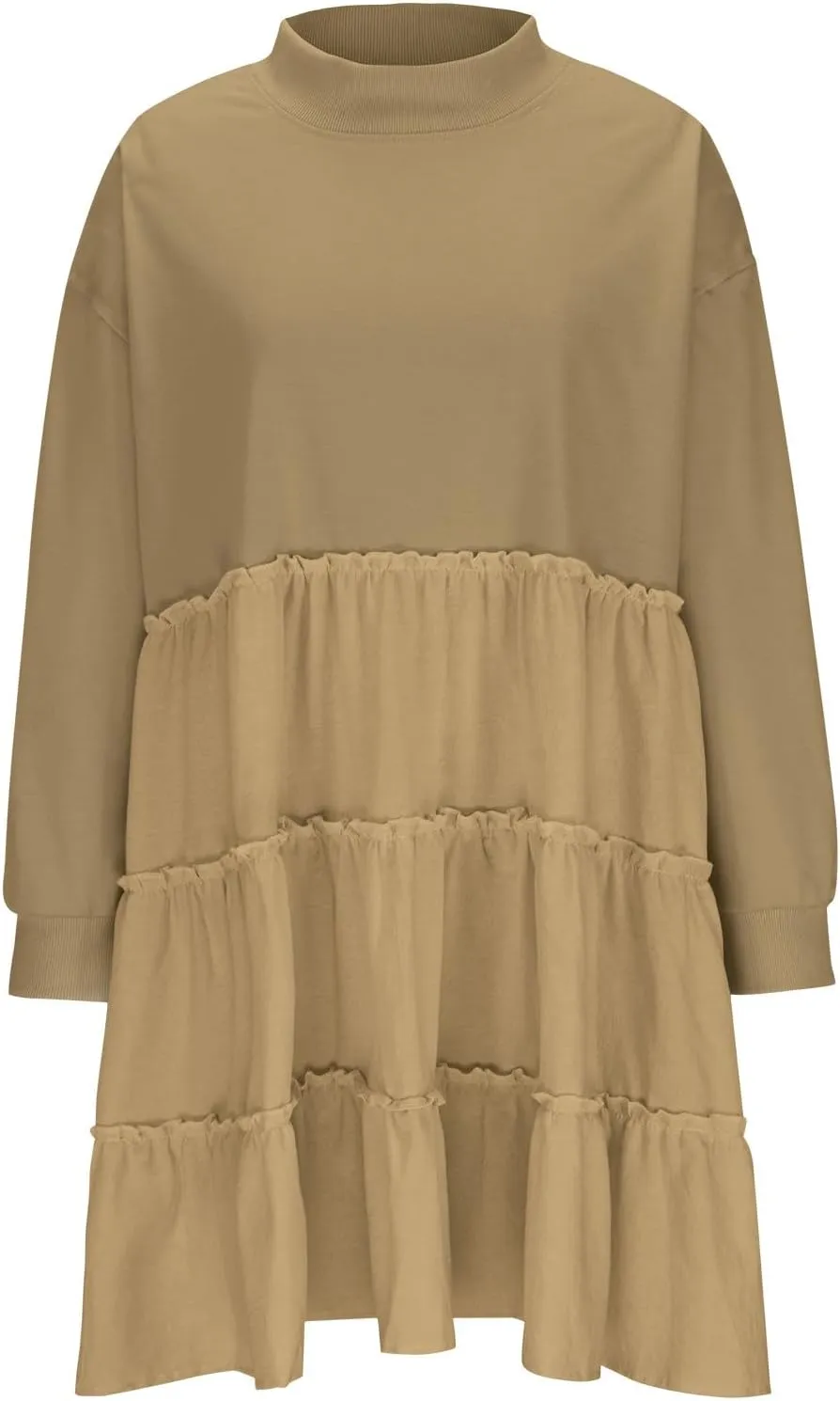 Women's Oversized Sweatshirt Mini Dress Long Sleeve Ruffle Hem Patchwork Pullover Tops Flowy Pleated Shirt Dresses
