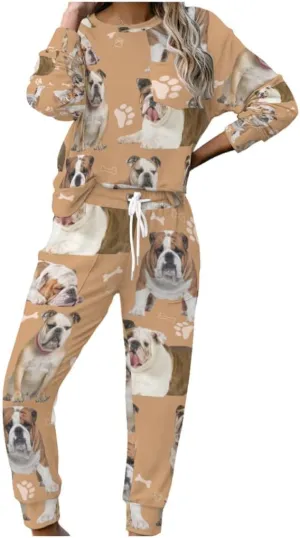Women's Pajama Sets Bulldog Funny Dogs Animals Long Sleeve Pullover and Pants PJ Set Loungewear