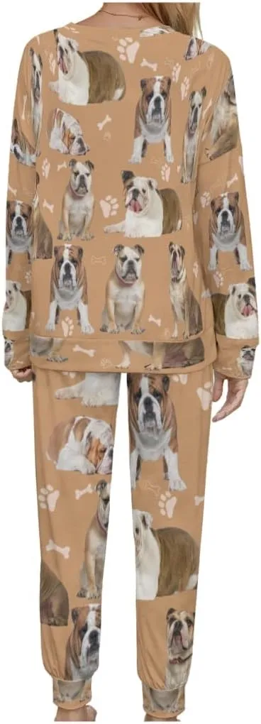 Women's Pajama Sets Bulldog Funny Dogs Animals Long Sleeve Pullover and Pants PJ Set Loungewear