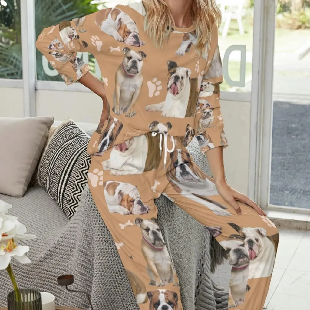 Women's Pajama Sets Bulldog Funny Dogs Animals Long Sleeve Pullover and Pants PJ Set Loungewear