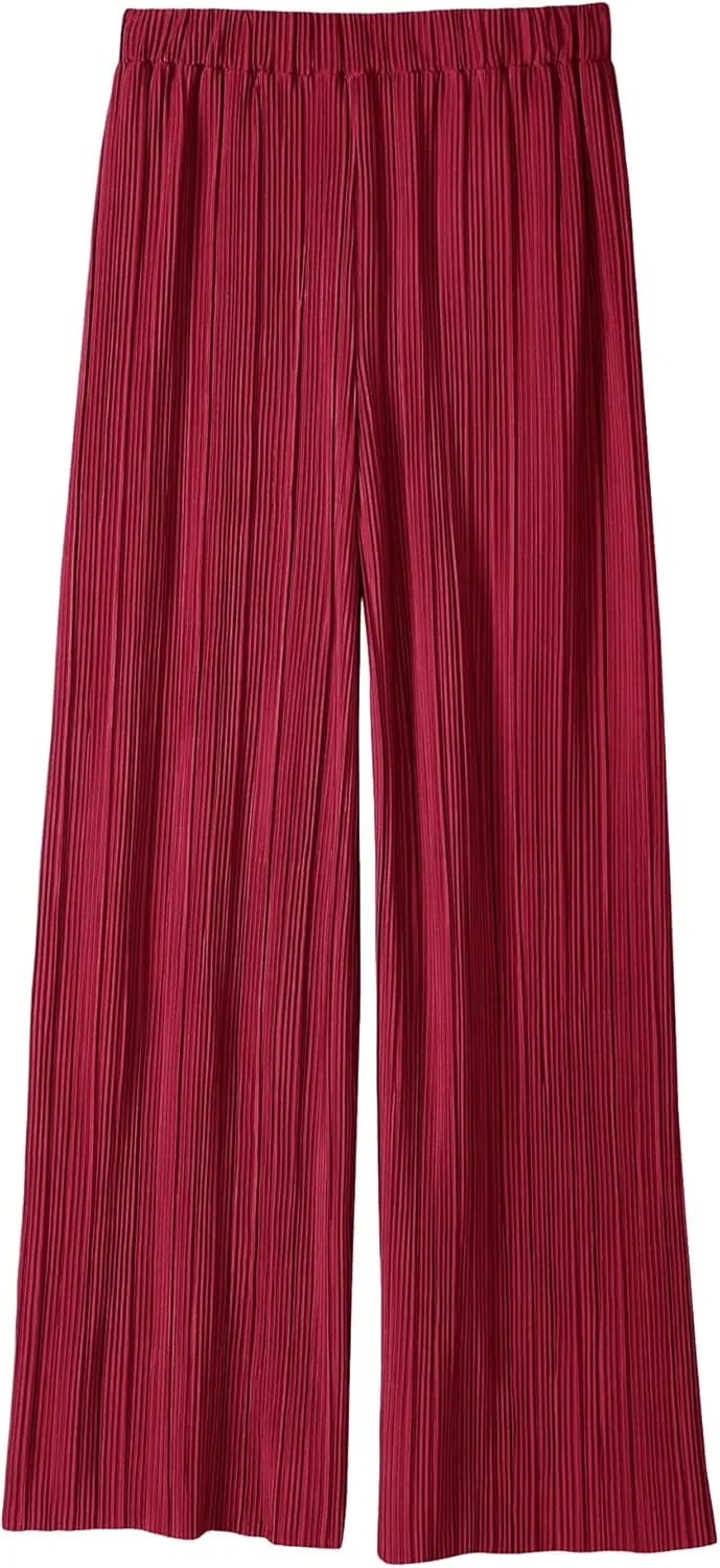 Womens Palazzo Comfy Long Pants High Elastic Waist Wide Leg Lightweigh Trousers Stretchy Flowy Pants for Women