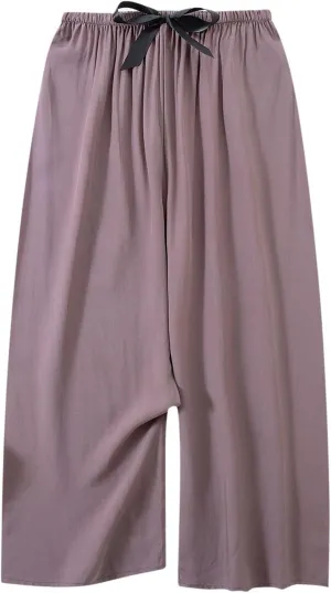 Womens Soild Linen Pants Summer Basic Linen Pants Wide Leg Drawstring High Wasit Pants Linen Palazzo Trousers for Women