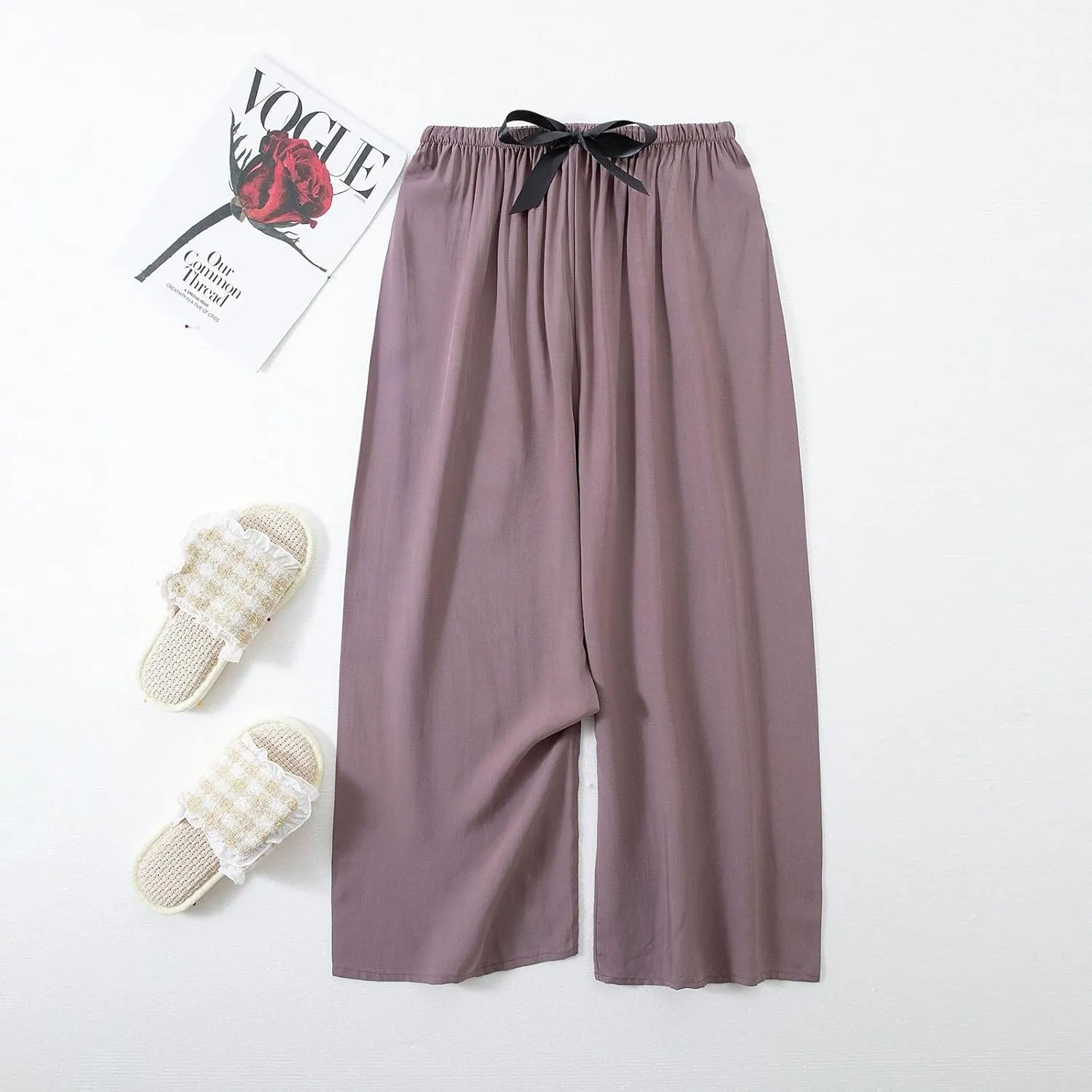 Womens Soild Linen Pants Summer Basic Linen Pants Wide Leg Drawstring High Wasit Pants Linen Palazzo Trousers for Women