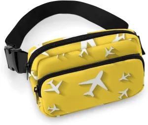Womens Sport Fanny Pack - Adjustable Belt Bag Compatible with Cartoon Airplane Yellow for Travel/Hiking