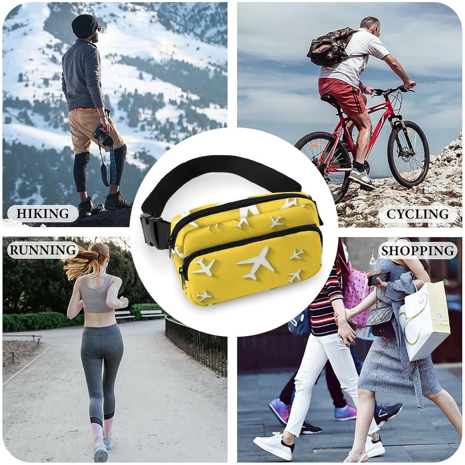 Womens Sport Fanny Pack - Adjustable Belt Bag Compatible with Cartoon Airplane Yellow for Travel/Hiking
