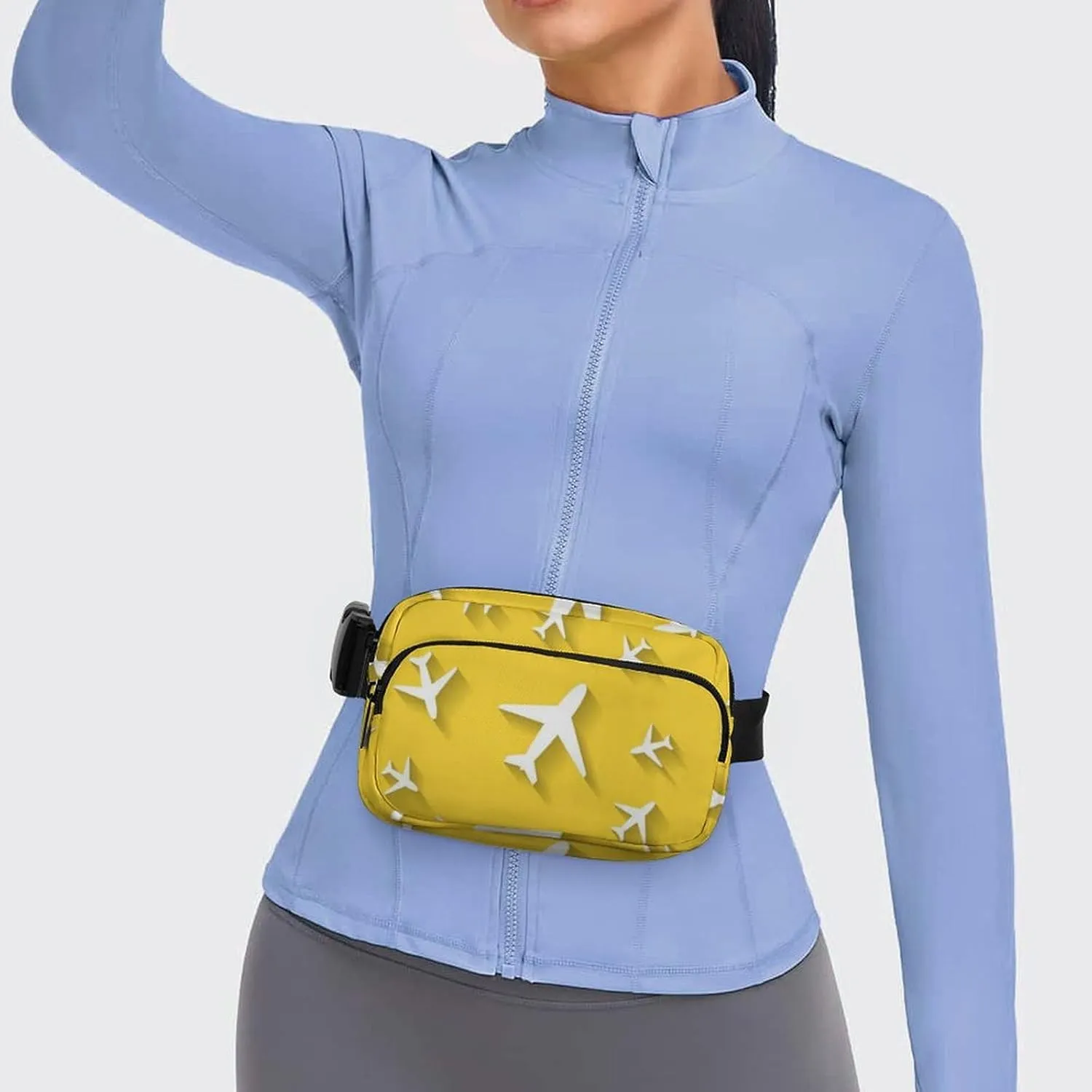 Womens Sport Fanny Pack - Adjustable Belt Bag Compatible with Cartoon Airplane Yellow for Travel/Hiking