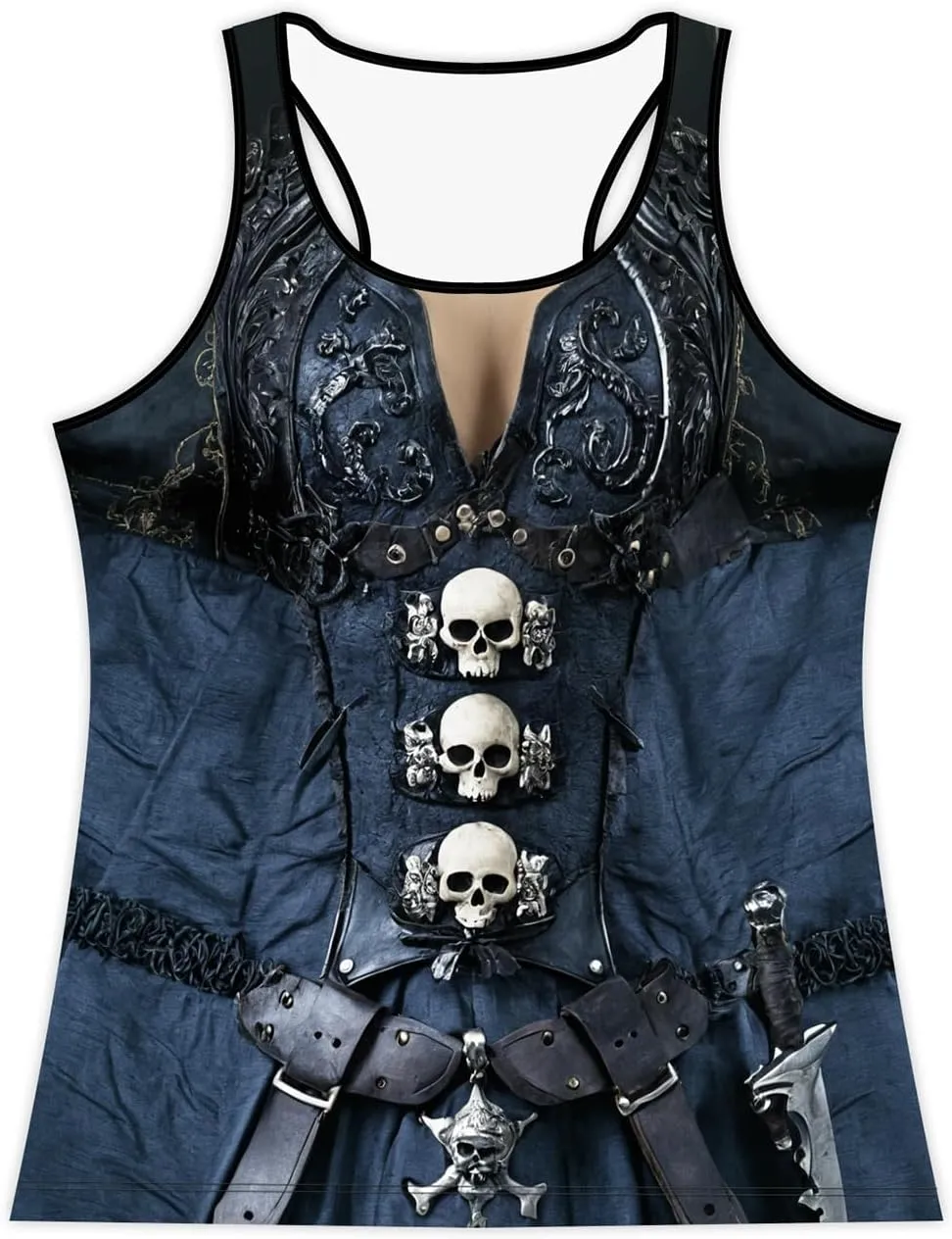 Women's Summer Tank Tops Pirate Knight Skull Sexy and Funny Print Slim Crewneck Sleeveless Top Vest