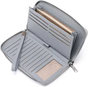 Womens Wallet RFID Blocking Leather Zip Around Wallet Large Capacity Long Purse Credit Card Clutch Wristlet