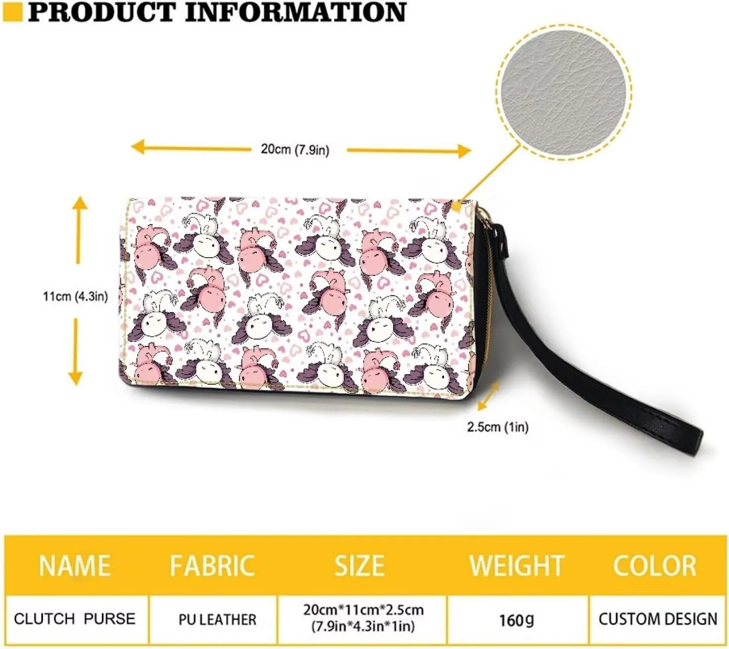 Women's Wallet with Wristlet Cute Axolotl Pink Hearts Print Travel Zip Around Clutch Wallet Large Capacity with PU Leather Smartphone Wallet Waterproof Clutch Purse for Credit Card,Cash,Coin