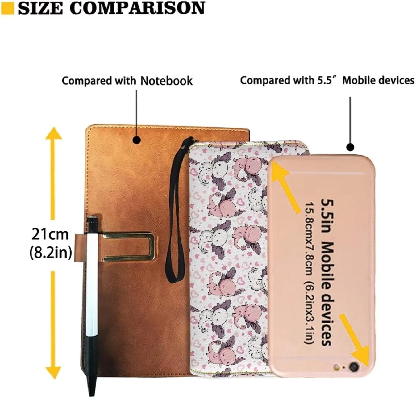 Women's Wallet with Wristlet Cute Axolotl Pink Hearts Print Travel Zip Around Clutch Wallet Large Capacity with PU Leather Smartphone Wallet Waterproof Clutch Purse for Credit Card,Cash,Coin