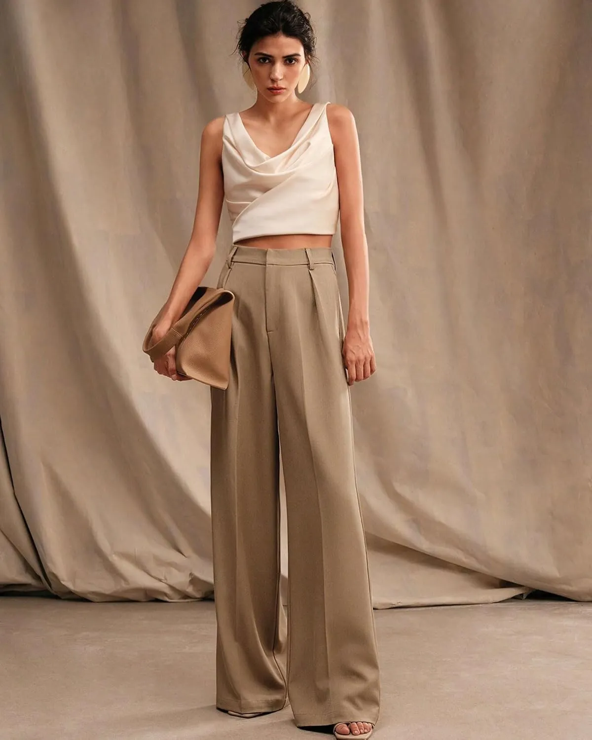 Womens Wide Leg Pants High Waist Straight Work Pants Office Business Casual Palazzo Trousers with Pockets