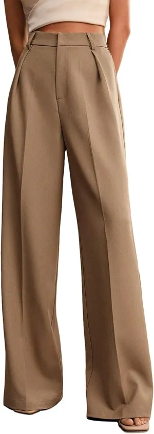 Womens Wide Leg Pants High Waist Straight Work Pants Office Business Casual Palazzo Trousers with Pockets